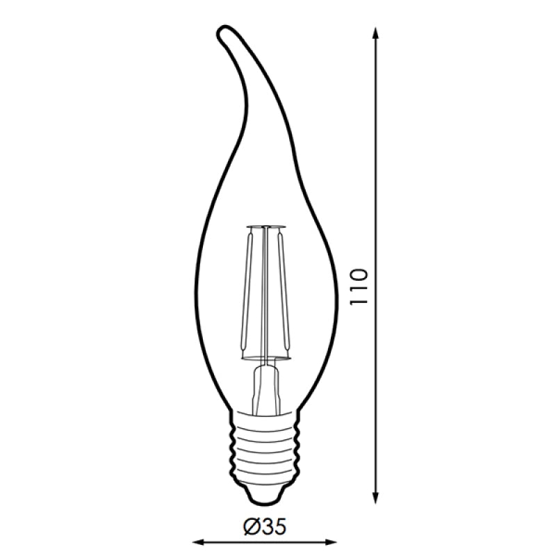 Lâmpada Led Filamento E14 C35 Punta 4W Ambar