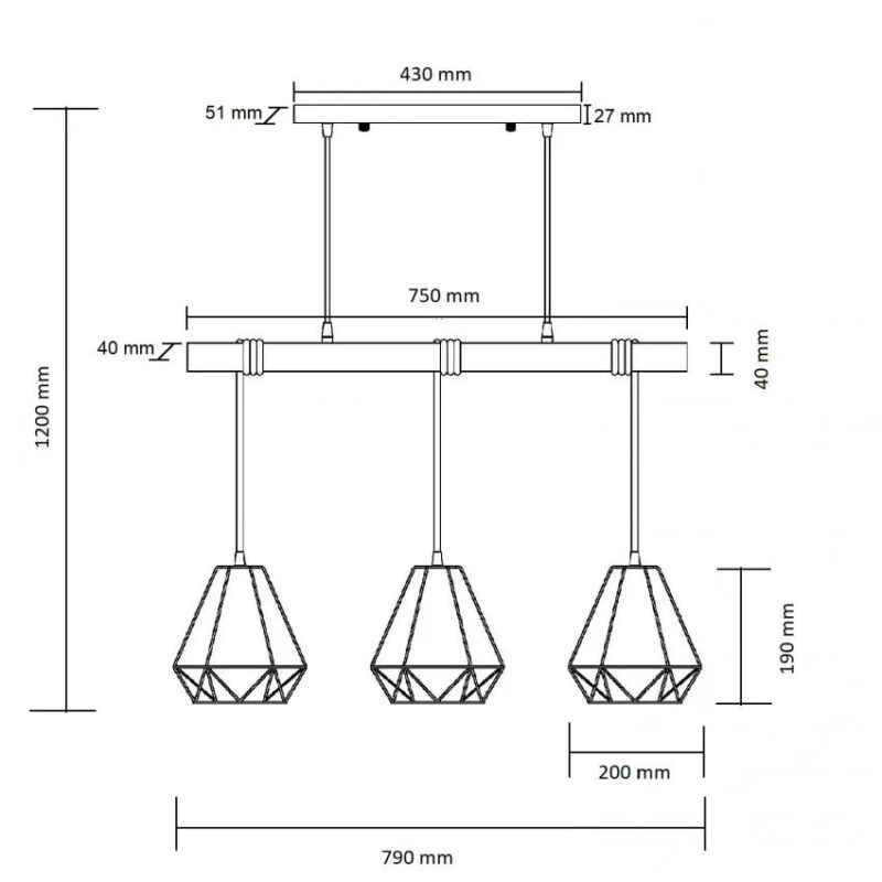 Candeeiro Suspento 3 Focos Tabodi