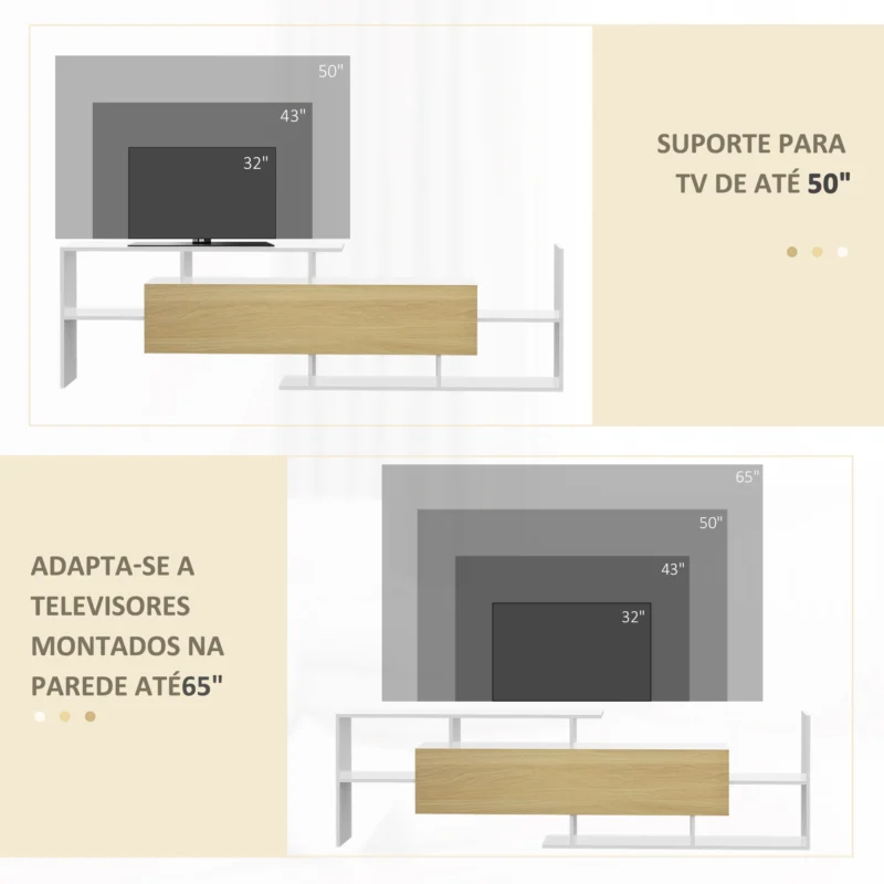 Móvel TV 153cm e Prateleira de Parede em Branco