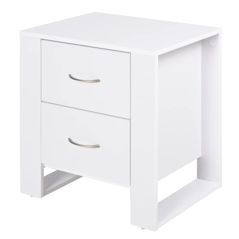 Mesa de Cabeceira c/ 2 Gavetas em Branco