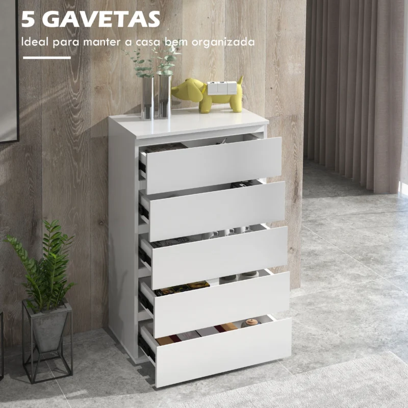 Cómoda de Dormitório c/ 5 Gavetas em Branco