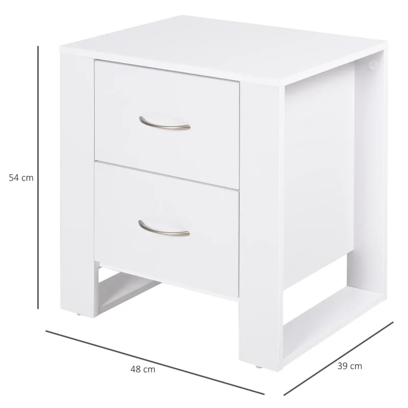 Mesa de Cabeceira c/ 2 Gavetas em Branco