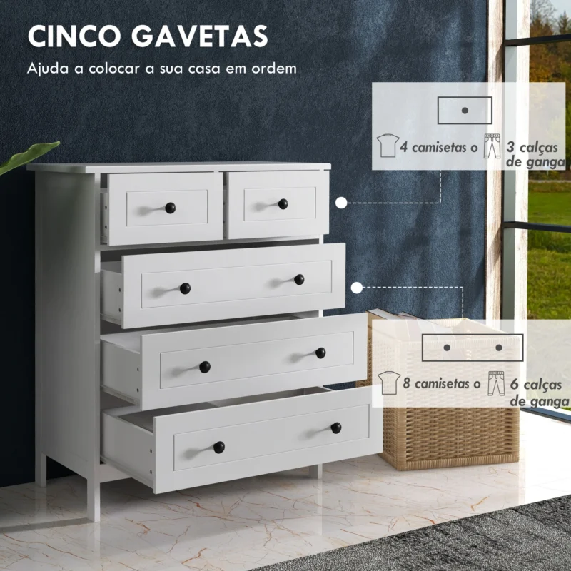 Cómoda Alta c/ 5 Gavetas em Branco