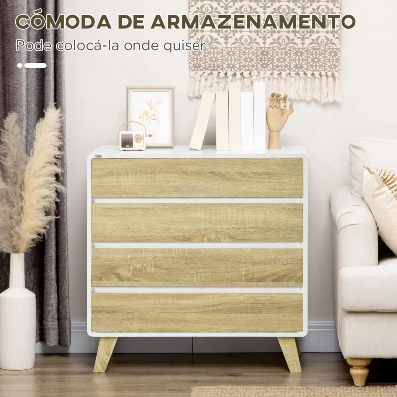 Cómoda c/ 4 Gavetas em Carvalho e Branco