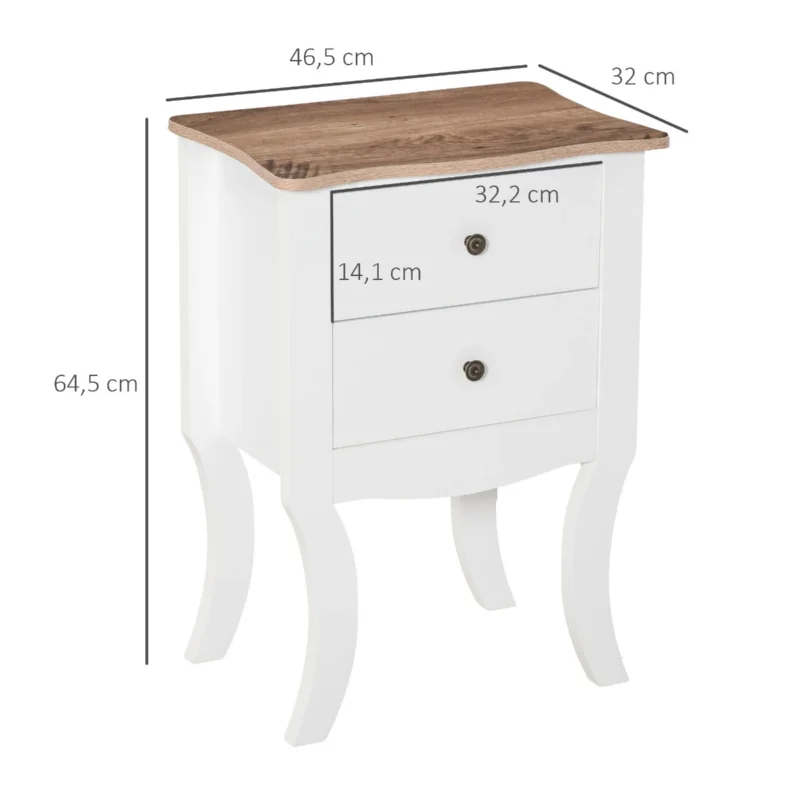 Mesa de Cabeceira c/ 2 Gavetas Vintage em Branco