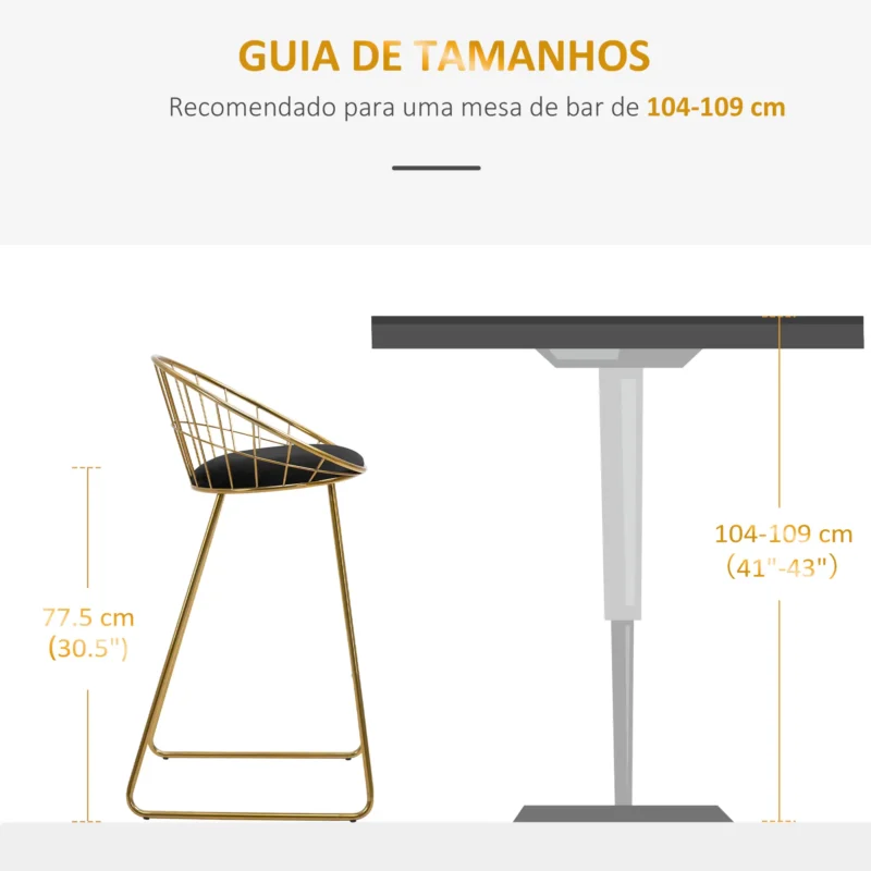 Bancos Altos em Dourado e Tecido Preto