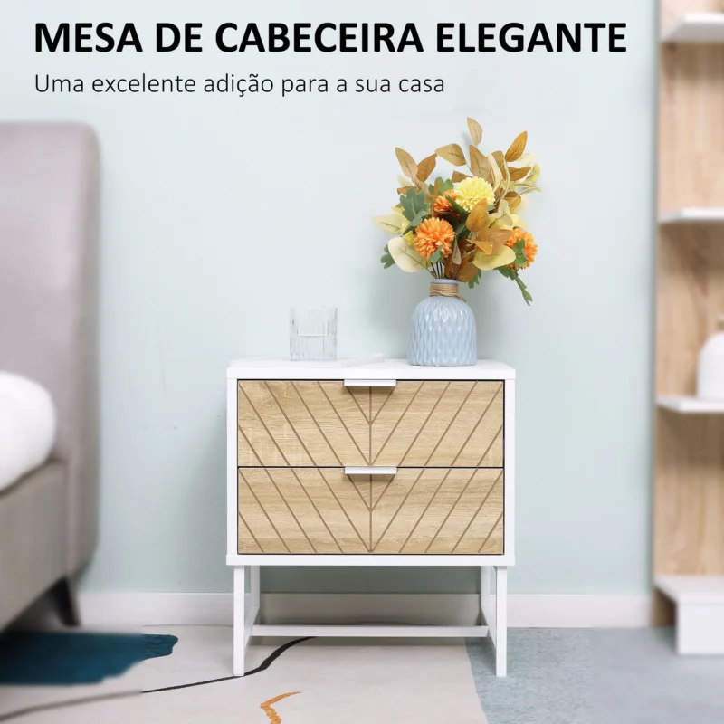 Mesa de Cabeceira 2 Gavetas em Carvalho e Branco