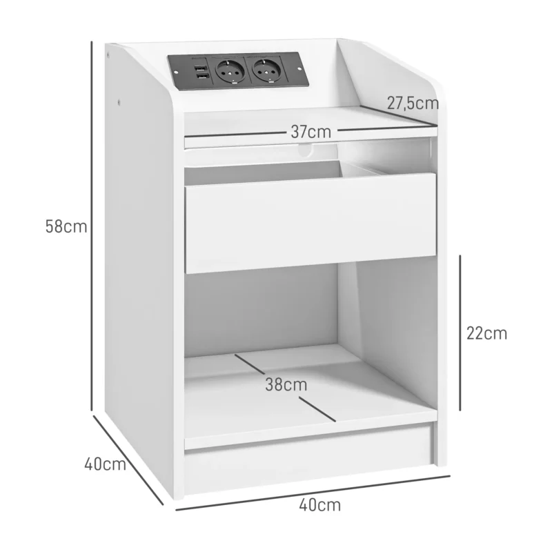 Mesa de Cabeceira c/ Luz LED e Carregamento USB