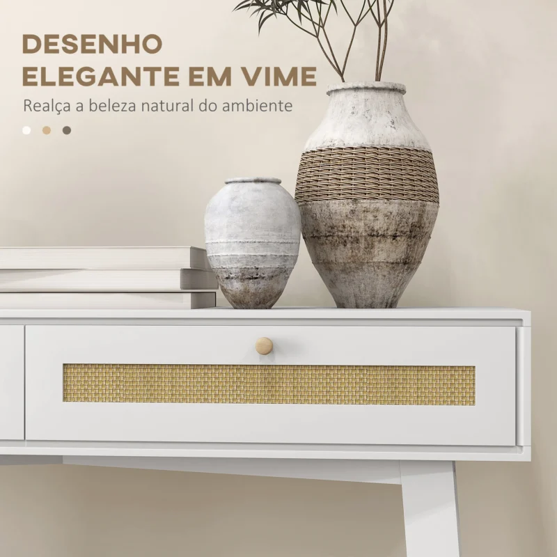 Consola em Branco com Desenho de Vime