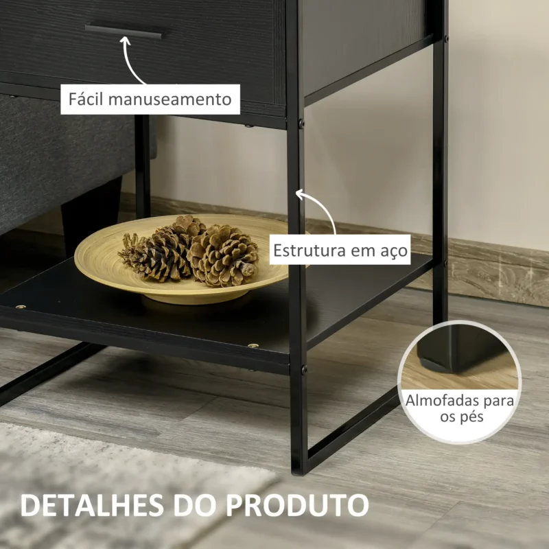 Mesa de Cabeceira c/ 1 Gaveta e Prateleira em Preto