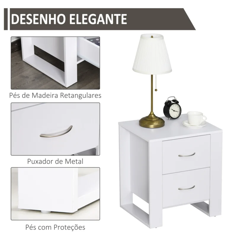 Mesa de Cabeceira c/ 2 Gavetas em Branco