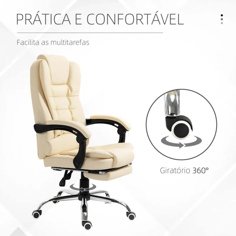 Cadeira de Escritório Reclinável Giratória em Creme