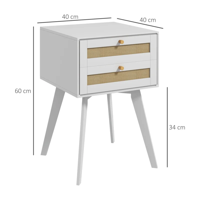 Mesa de Cabeceira Branca c/ 2 Gavetas em Vime