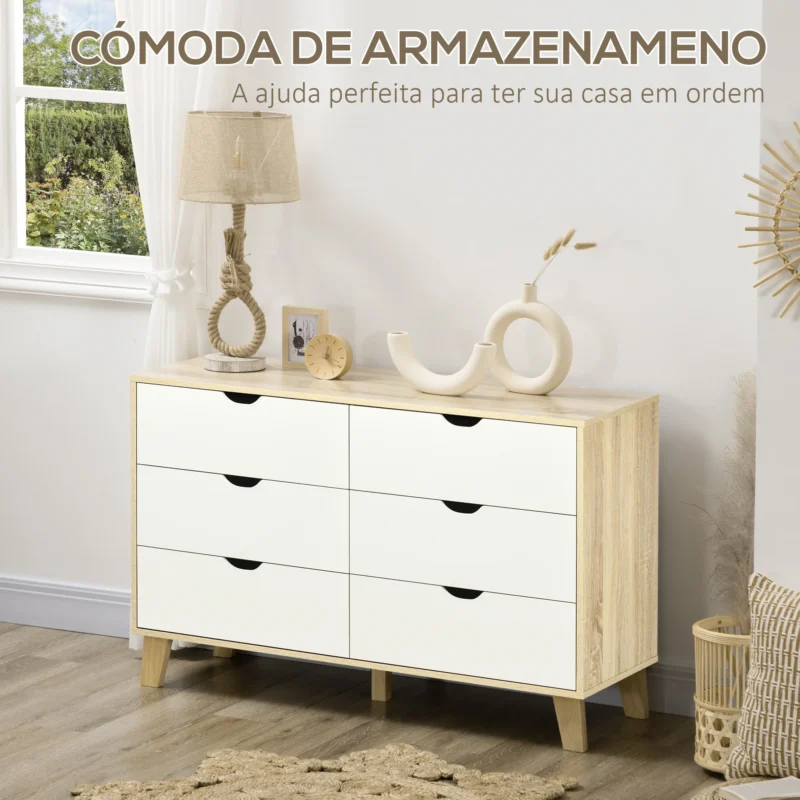 Cómoda c/ 6 Gavetas em Madeira e Branco