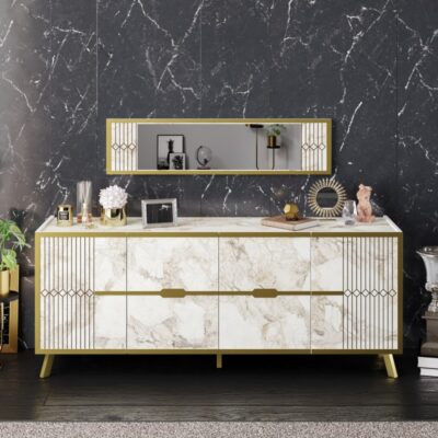 Buffet Eloise em Mármore Branco c/ Dourado