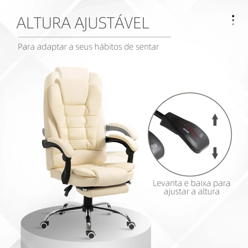 Cadeira de Escritório Reclinável Giratória em Creme