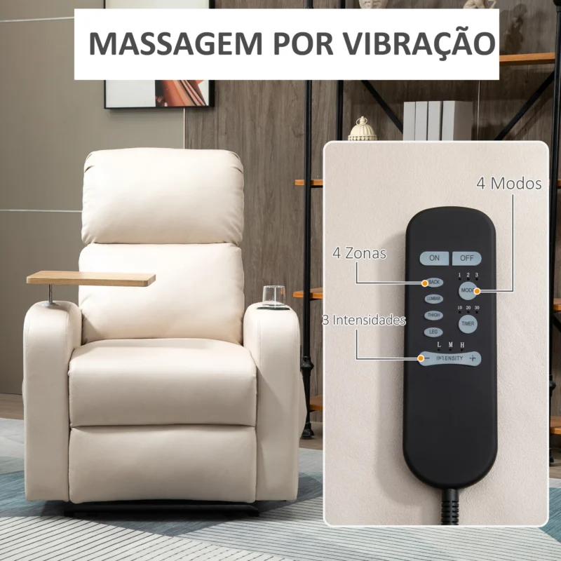 Poltrona de Massagem Bege com Suporte para Copos