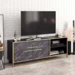 Móvel TV Siena em Mármore Preto c/ Dourado 160cms