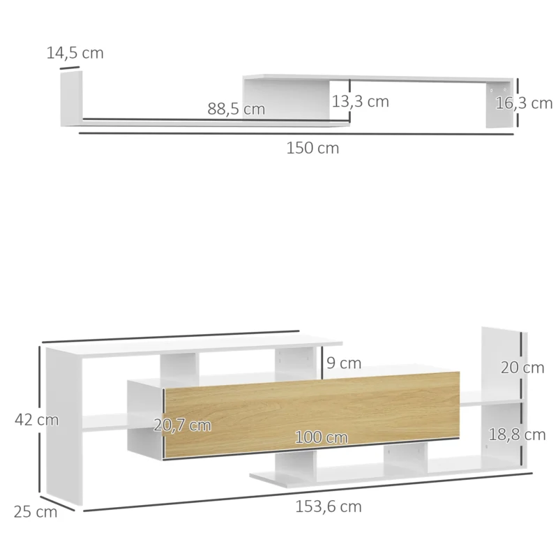 Móvel TV 153cm e Prateleira de Parede em Branco