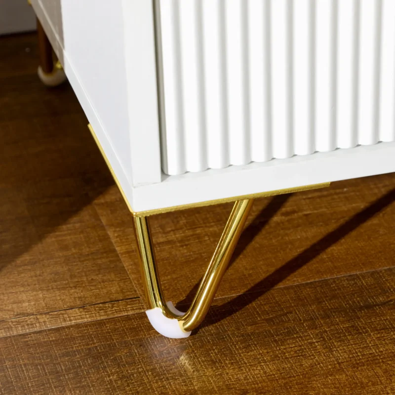 Mesa de Cabeceira c/ 2 Gavetas em Branco e Dourado