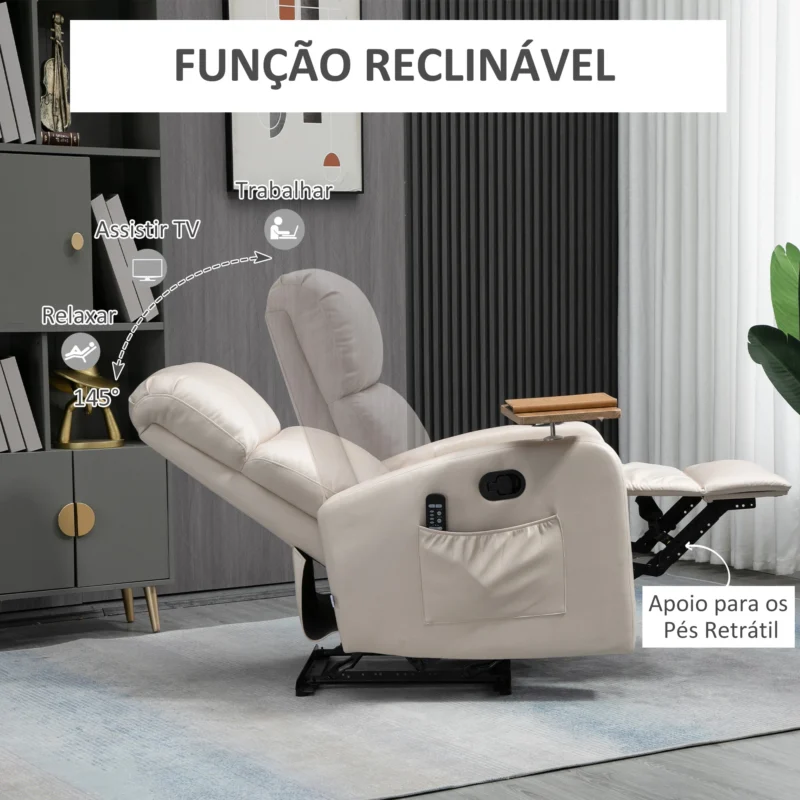 Poltrona de Massagem Bege com Suporte para Copos