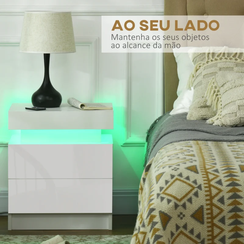 Mesa de Cabeceira Branca c/ Luz LED