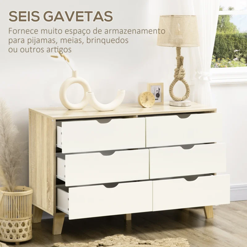 Cómoda c/ 6 Gavetas em Madeira e Branco