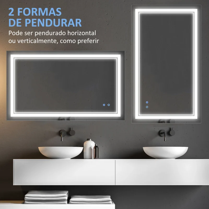 Espelho c/ Luz LED Regulável 100x60cm em Prateado