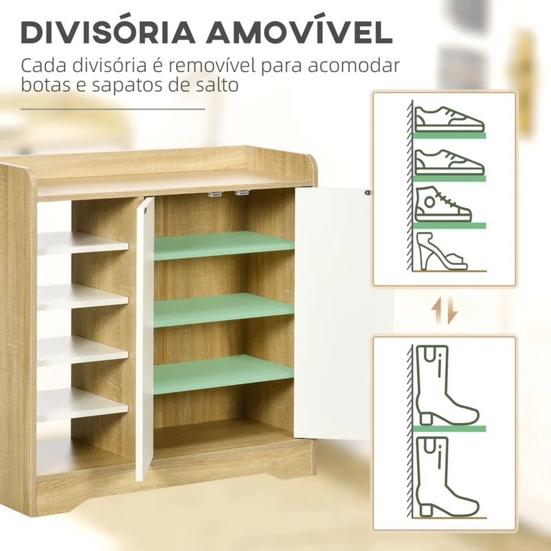 Sapateira c/ Portas e Prateleiras em Madeira e Branco