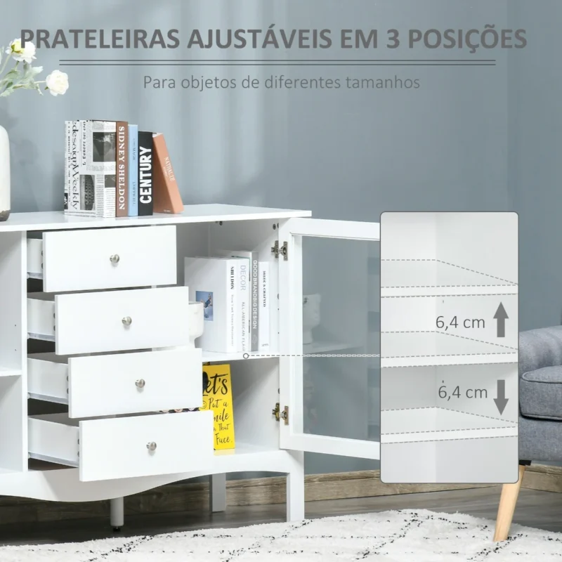 Aparador tipo Buffet em Branco c/ Portas de Vidro