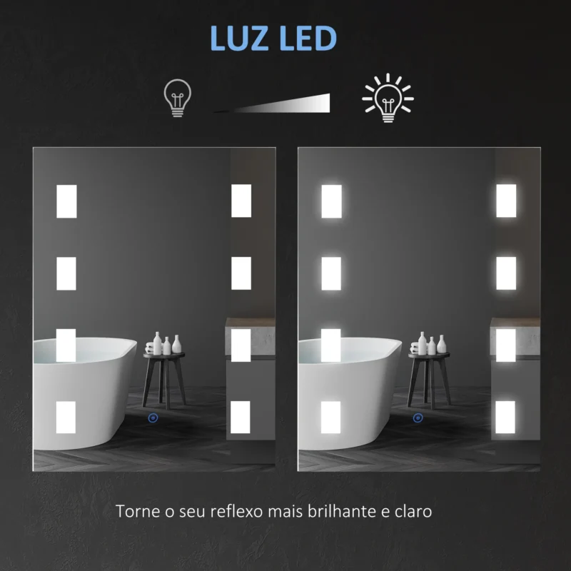 Espelho c/ Luz Fria LED 70x50cm em Prateado