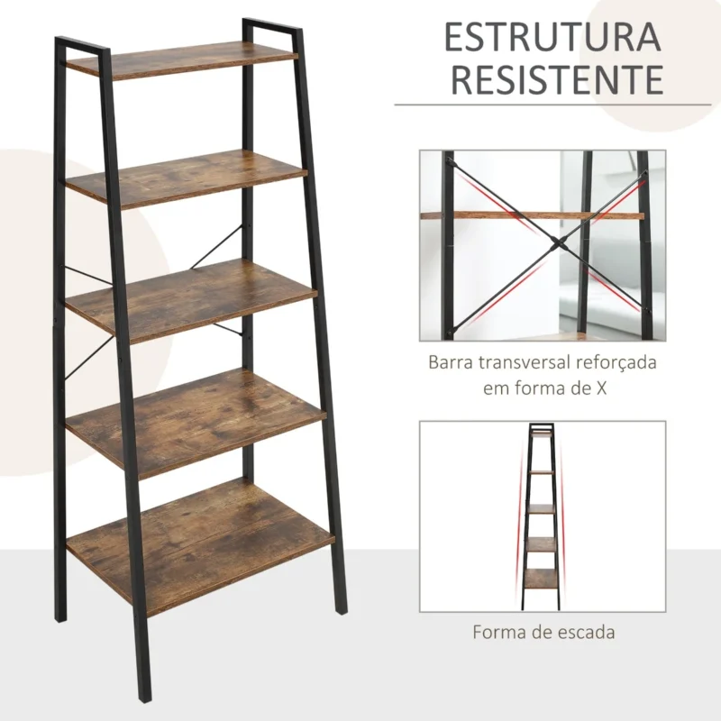 Estante em Forma de Escada em Castanho Rústico