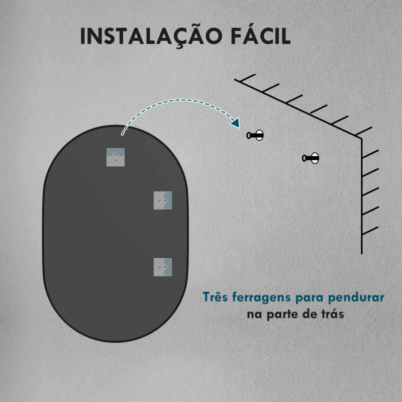 Espelho Oval c/ Estrutura de Alumínio em Preto