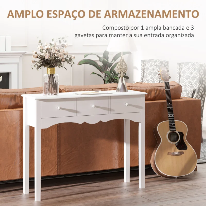 Consola Elegante c/ 3 Gavetas em Branco