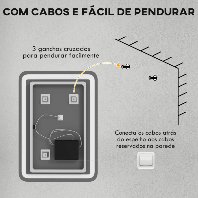 Espelho c/ Luz LED Regulável 70x50cm em Prateado