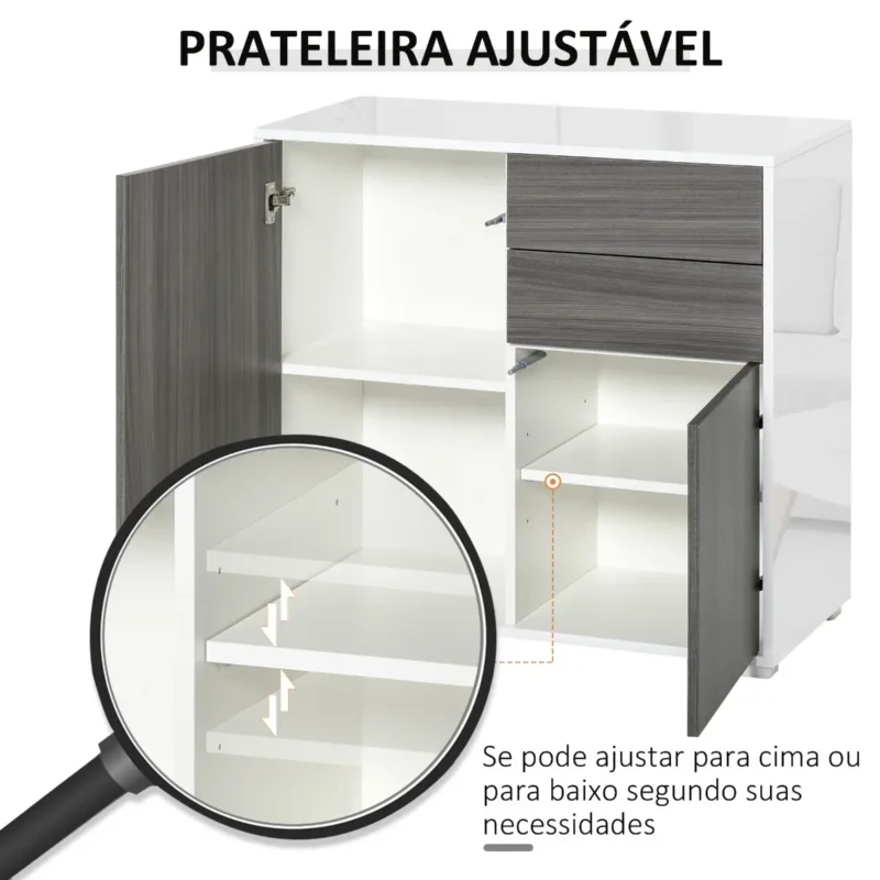 Aparador c/ 2 Portas e 2 Gavetas em Branco e Cinza