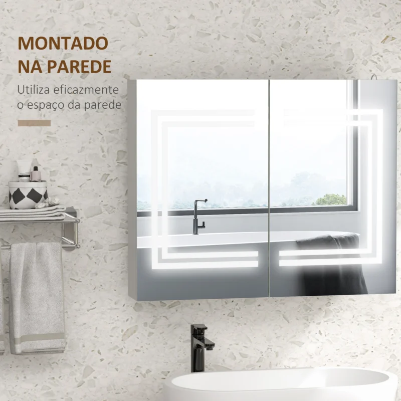 Móvel p/ WC c/ Espelho LED 80x15x65cm