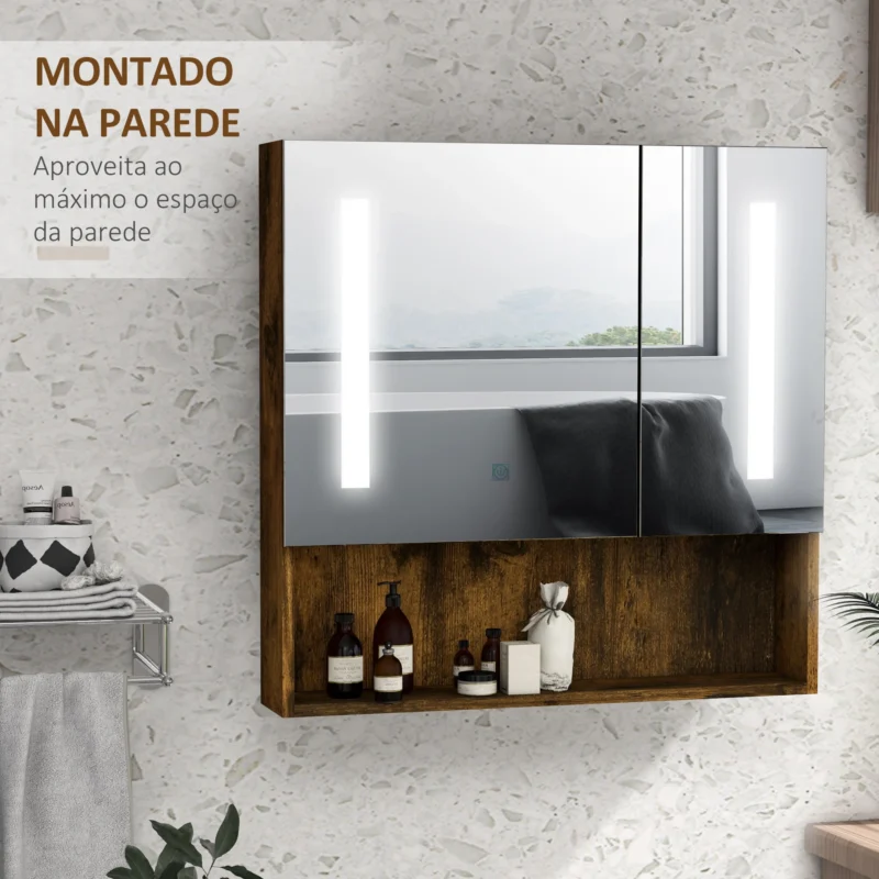 Móvel p/ WC c/ Espelho de Luz LED 70x15x70cm