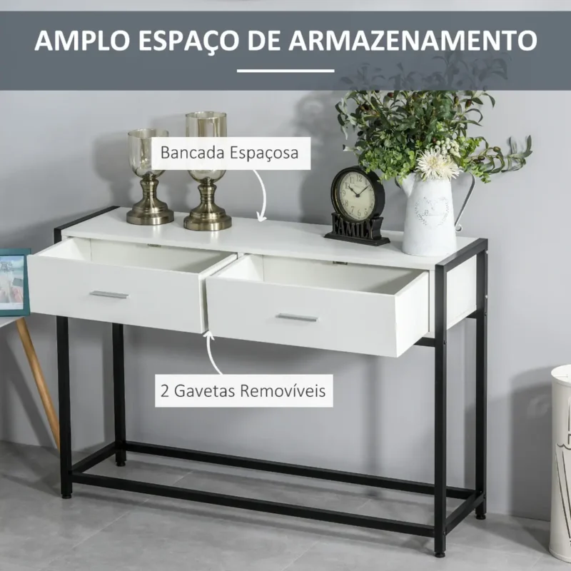 Consola c/ 2 Gavetas em Branco e Preto