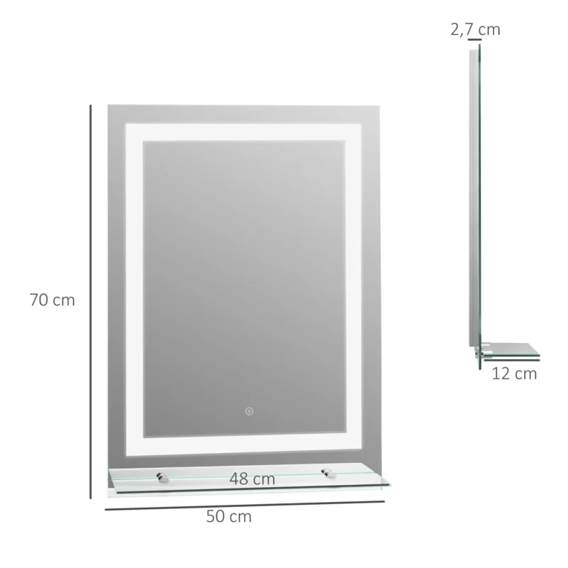 Espelho p/ WC 70x50cm c/ Luz LED e Prateleira