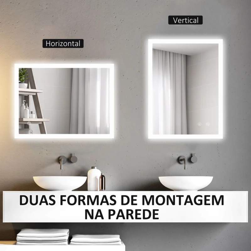 Espelho c/ Luz LED Regulável 70x50cm em Prateado