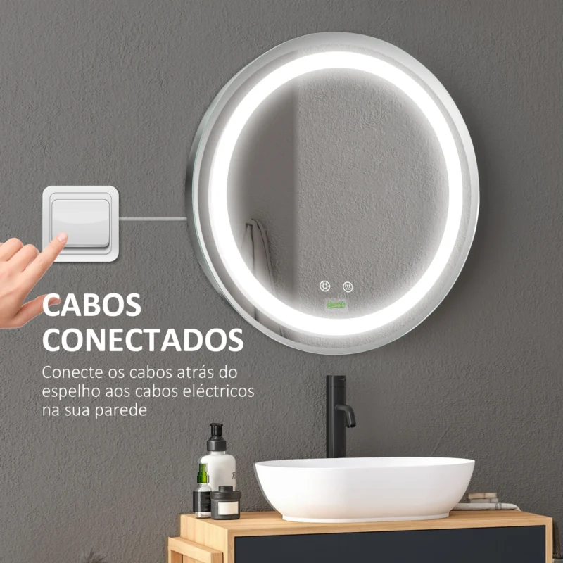 Espelho c/ Luz LED Regulável Ø50x4,6cm em Prata