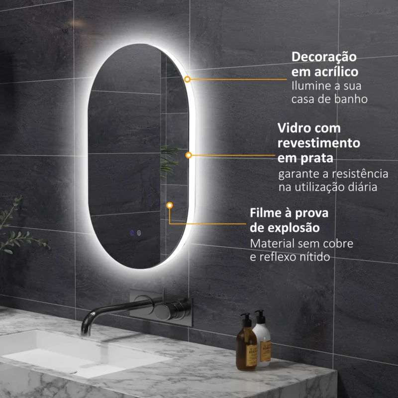 Espelho c/ Luz LED Regulável 81x51cm em Prata