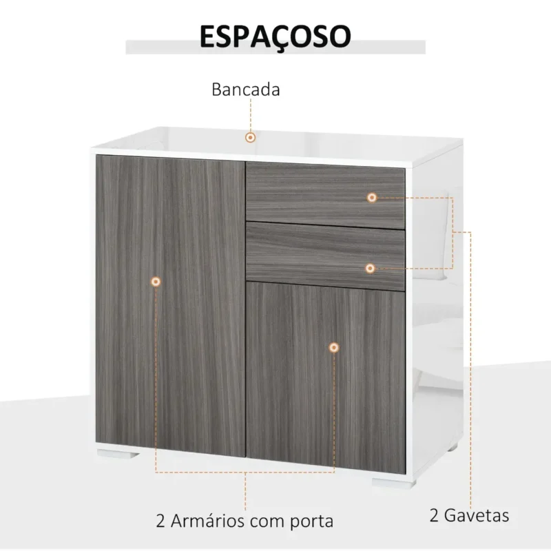 Aparador c/ 2 Portas e 2 Gavetas em Branco e Cinza