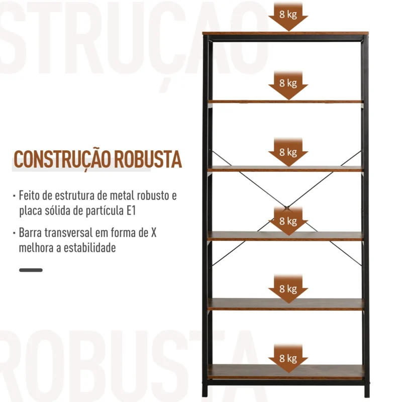 Estante Estilo Industrial em Castanho Rústico