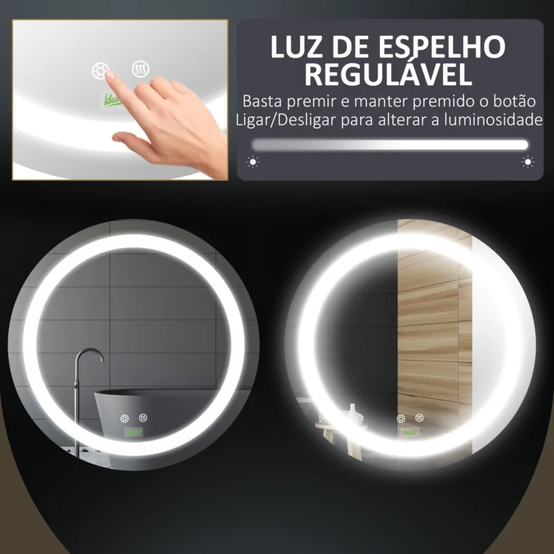 Espelho c/ Luz LED Regulável Ø50x4,6cm em Prata