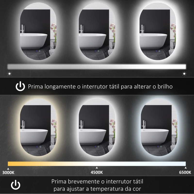 Espelho c/ Luz LED Regulável 81x51cm em Prata