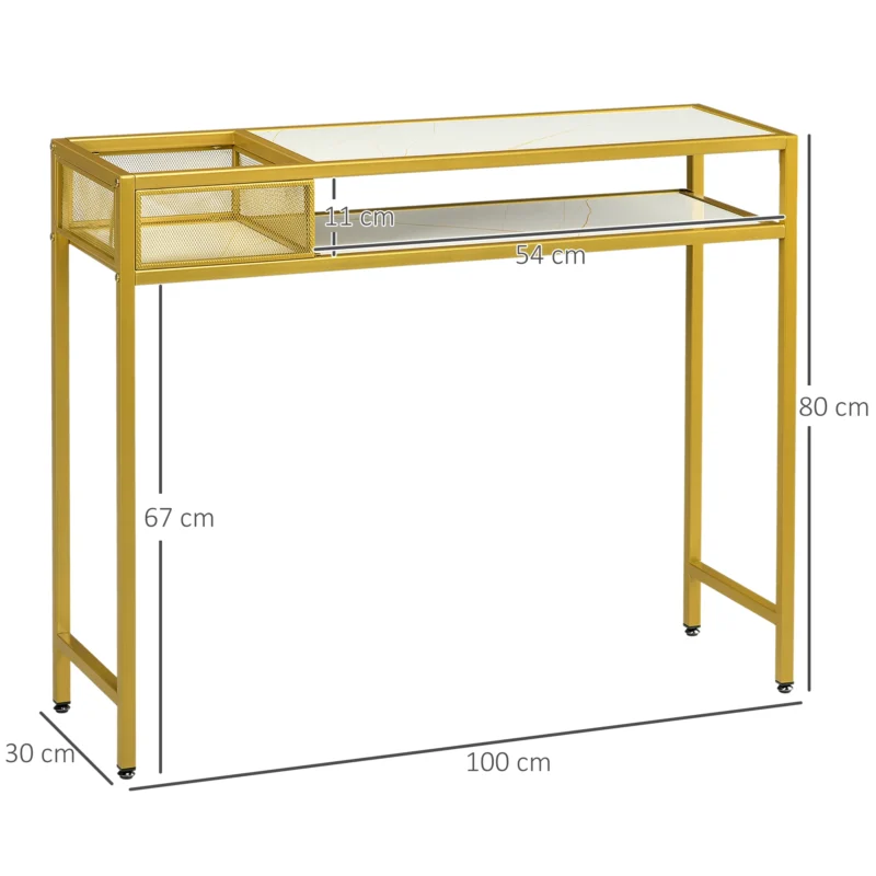 Consola em Dourado e Branco c/ Cesta