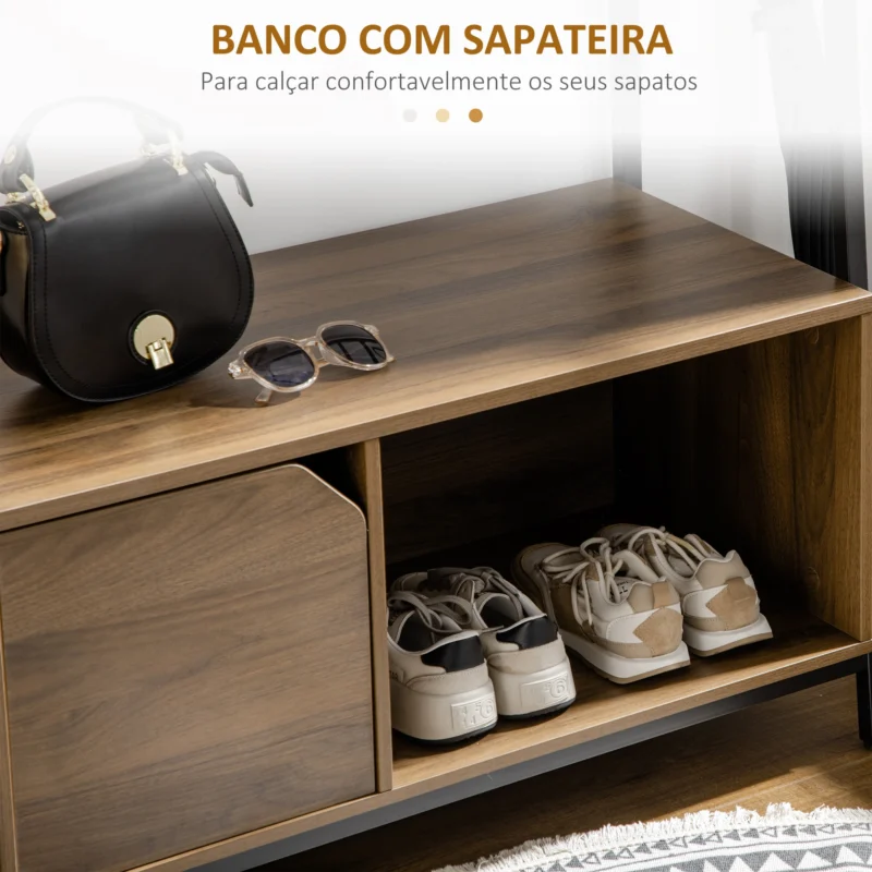 Cabideiro + Sapateira c/ Banco em Castanho Rústico