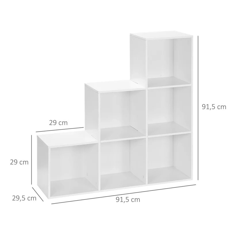 Estante em Forma de Escada c/ 6 Cubos em Branco